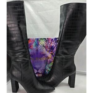 Cape Robbin Mid Calf Chunky Heel Black Snakeskin Boots 8.5 MOBWIFE Moto NEW Goth